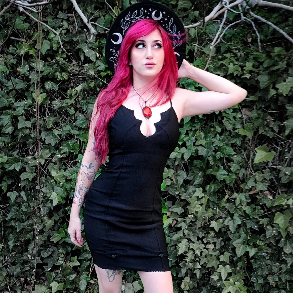 Gothic Little Black Dress with Bat Shaped Cups