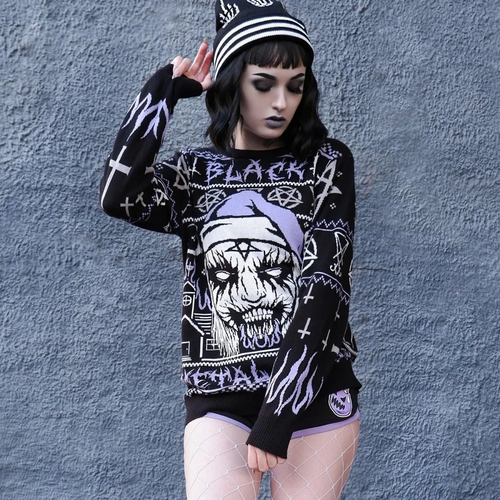 Black Metal Meme Knit Xmas Sweater