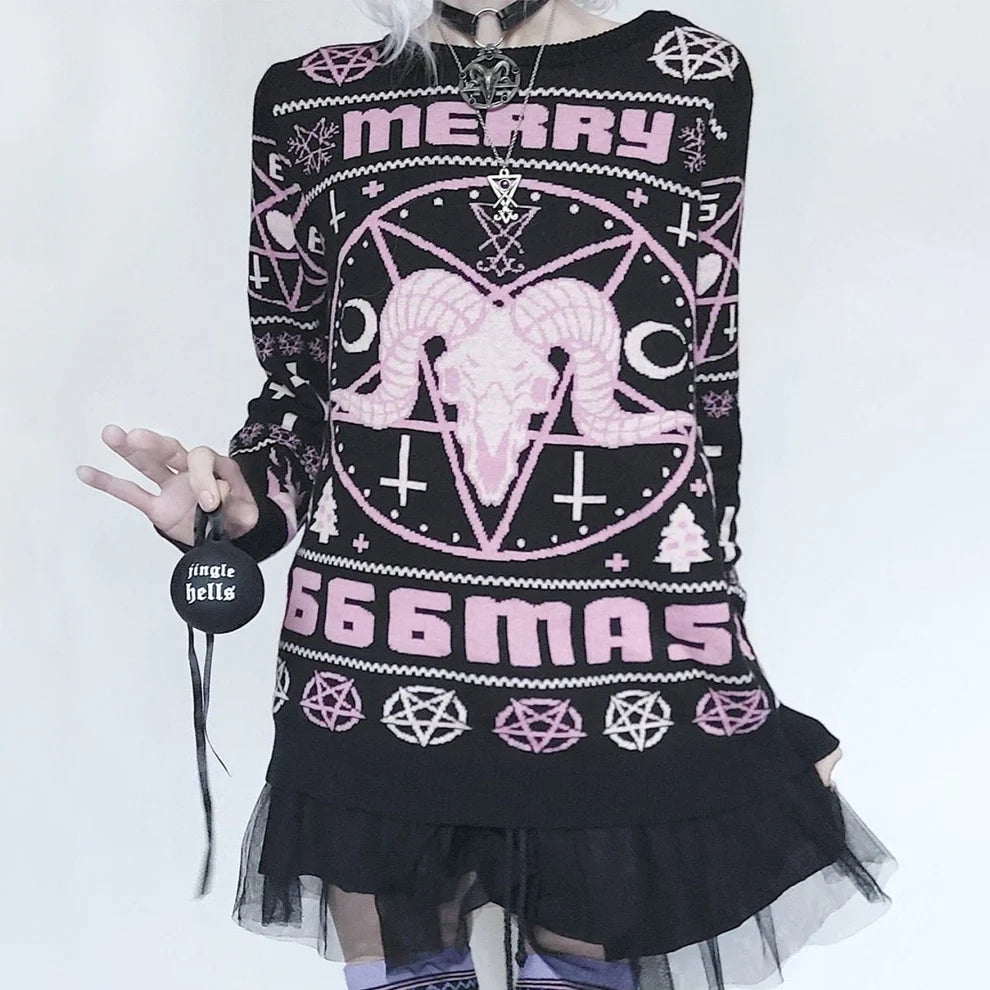 Pastel Goth Pink Merry 666mas Sweater
