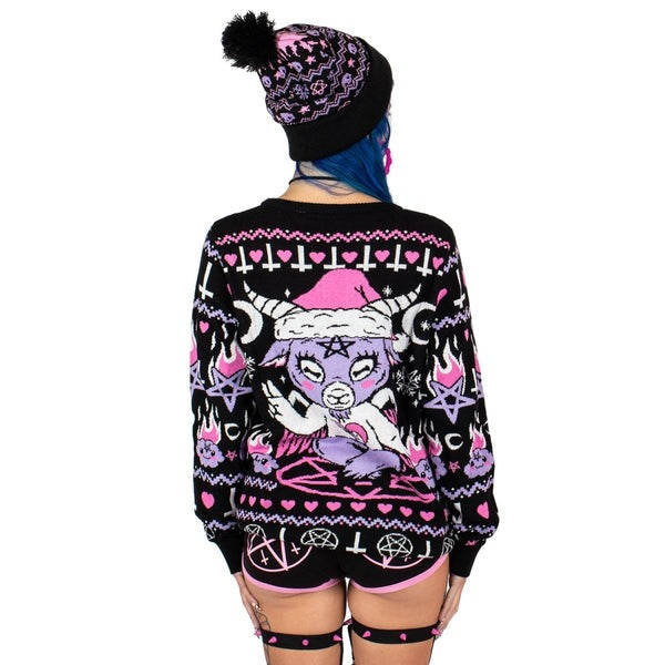 Pastel Purple and Pink Baphomet Xmas Sweater