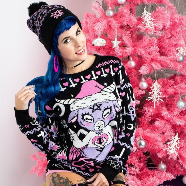 Pastel Purple and Pink Baphomet Xmas Sweater