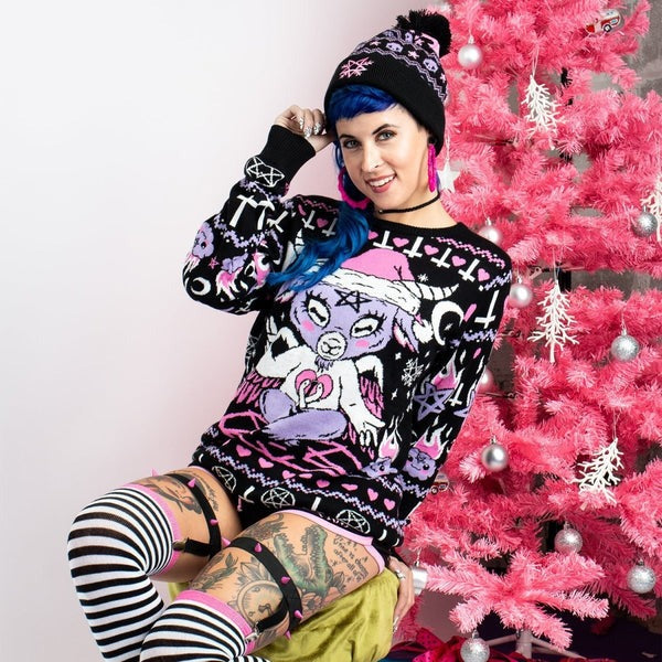 Pastel Purple and Pink Baphomet Xmas Sweater