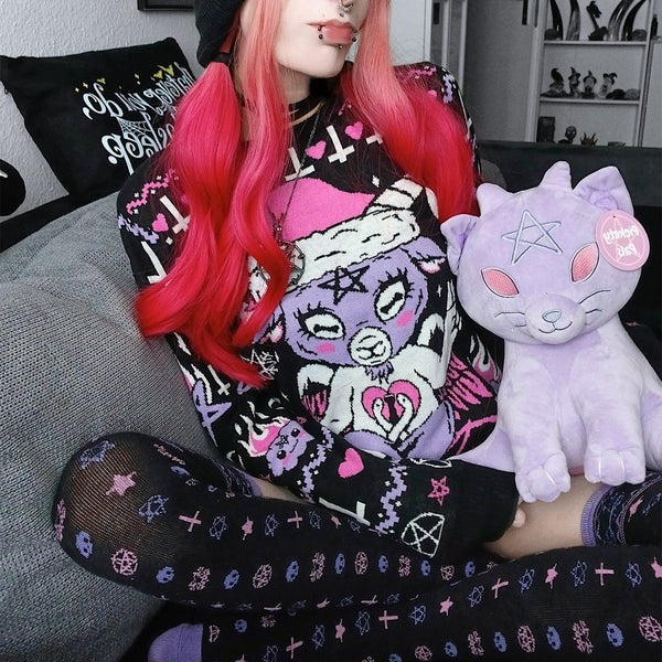Pastel Purple and Pink Baphomet Xmas Sweater