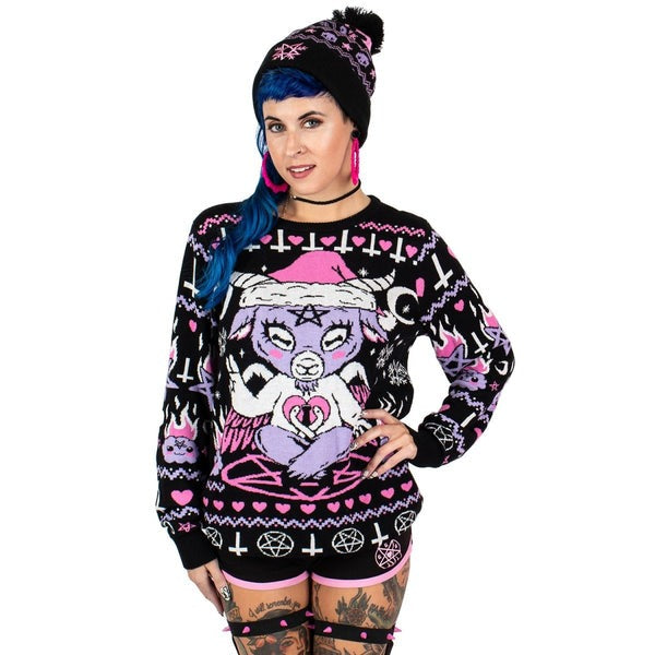 Pastel Purple and Pink Baphomet Xmas Sweater