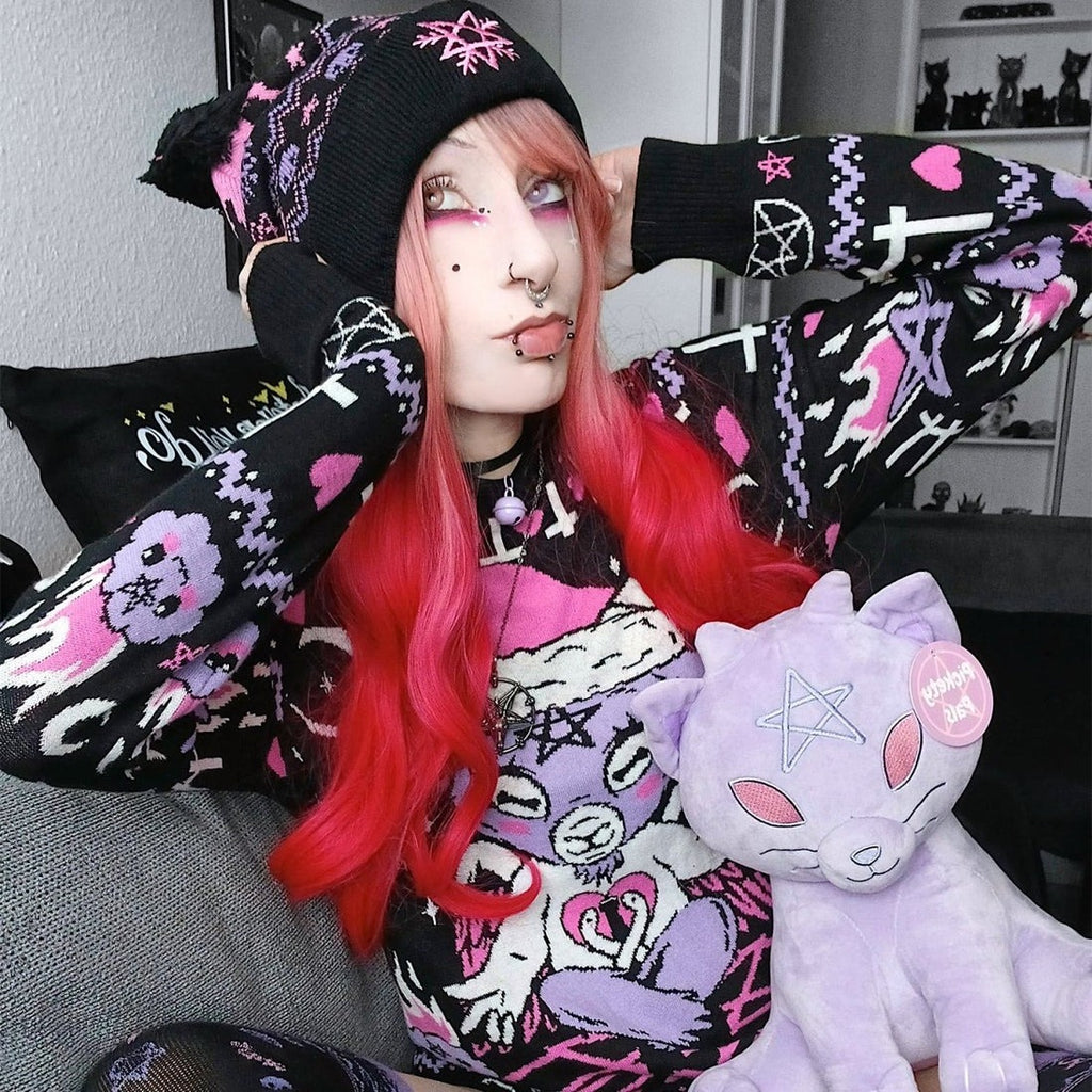 Pastel Purple and Pink Baphomet Xmas Sweater