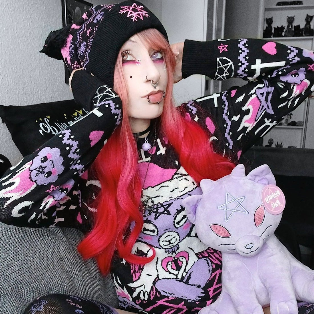 Pastel Purple and Pink Baphomet Xmas Sweater