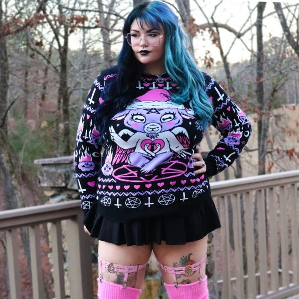 Pastel Purple and Pink Baphomet Xmas Sweater