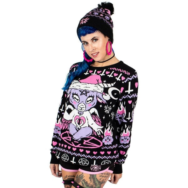Pastel Purple and Pink Baphomet Xmas Sweater