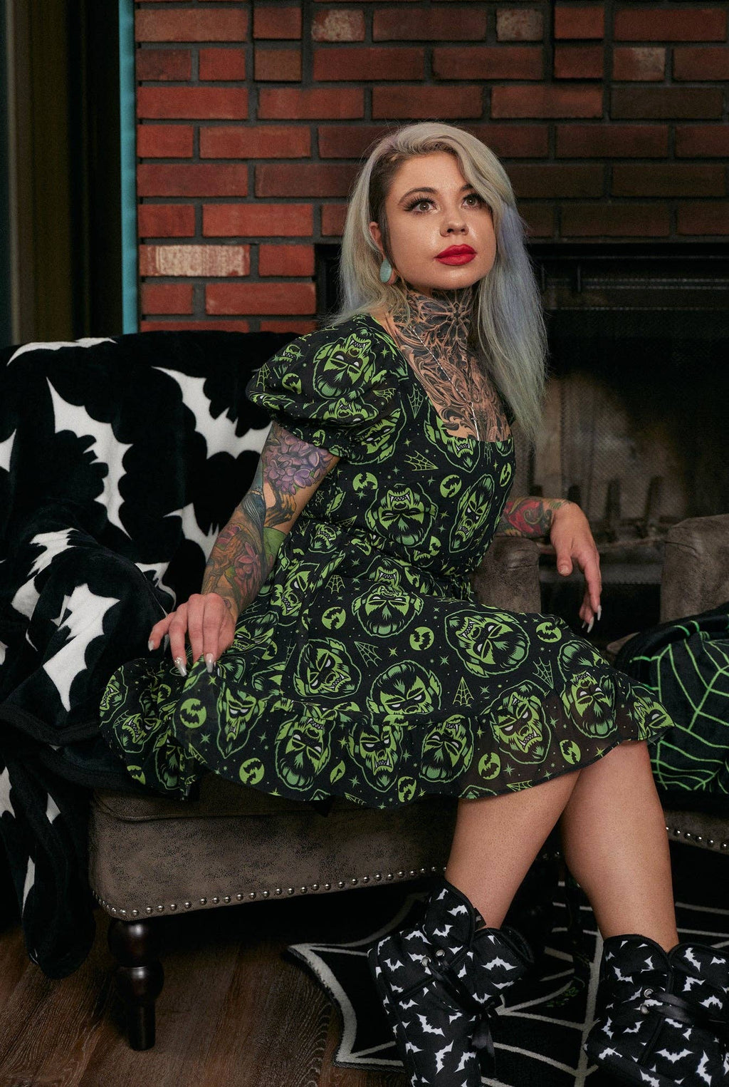 Creampuff Werewolf Dress in Green and Black