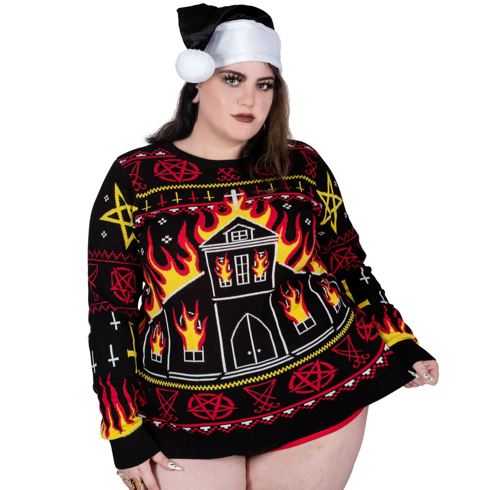 Black Metal Church Fire Sweater