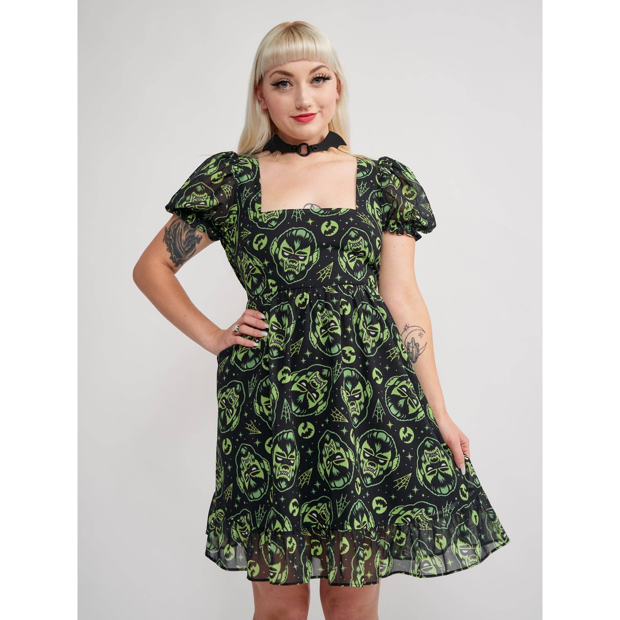 Creampuff Werewolf Dress in Green and Black