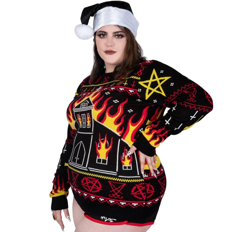 Black Metal Church Fire Sweater