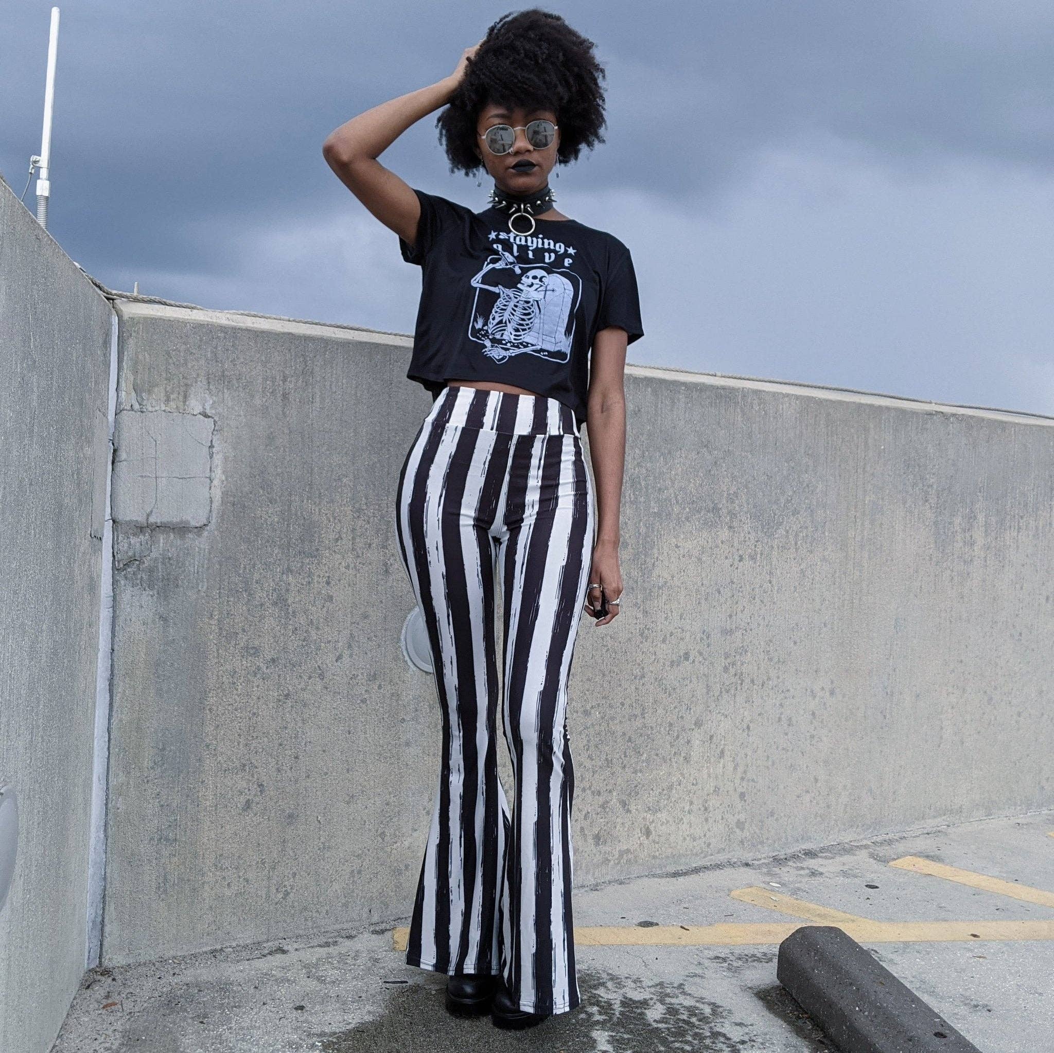 Black and White Striped Hellz Bellz Flares