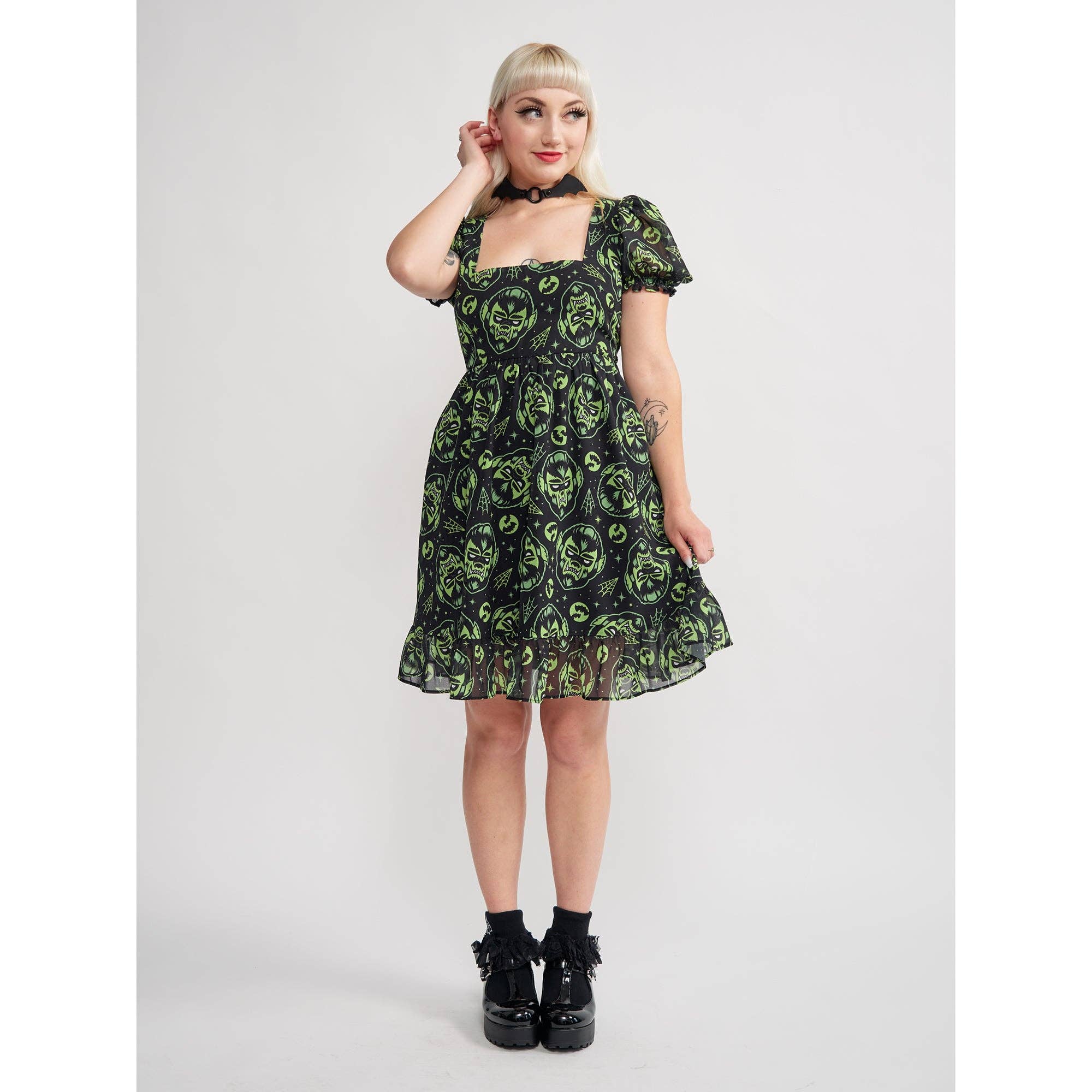 Creampuff Werewolf Dress in Green and Black