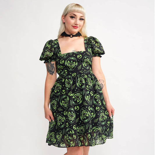 Werewolf Cream Puff Dress in Black / Green from Sourpuss