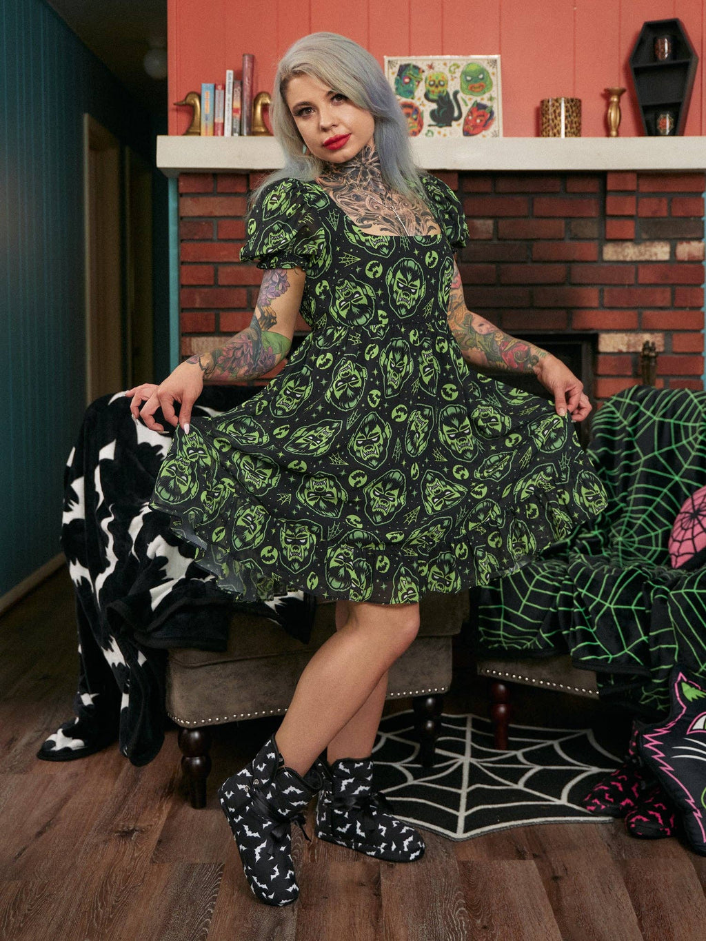 Creampuff Werewolf Dress in Green and Black