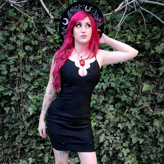 Gothic Little Black Dress with Bat Shaped Cups
