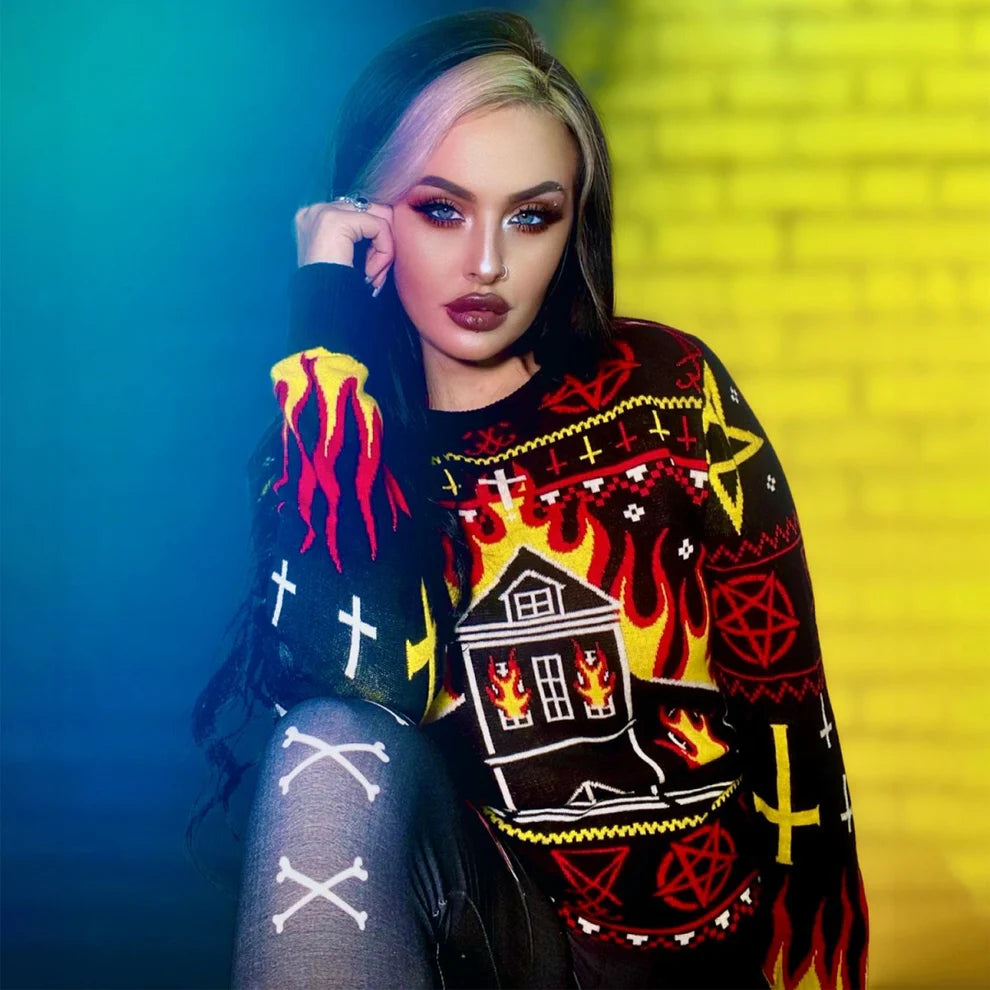 Black Metal Church Fire Sweater