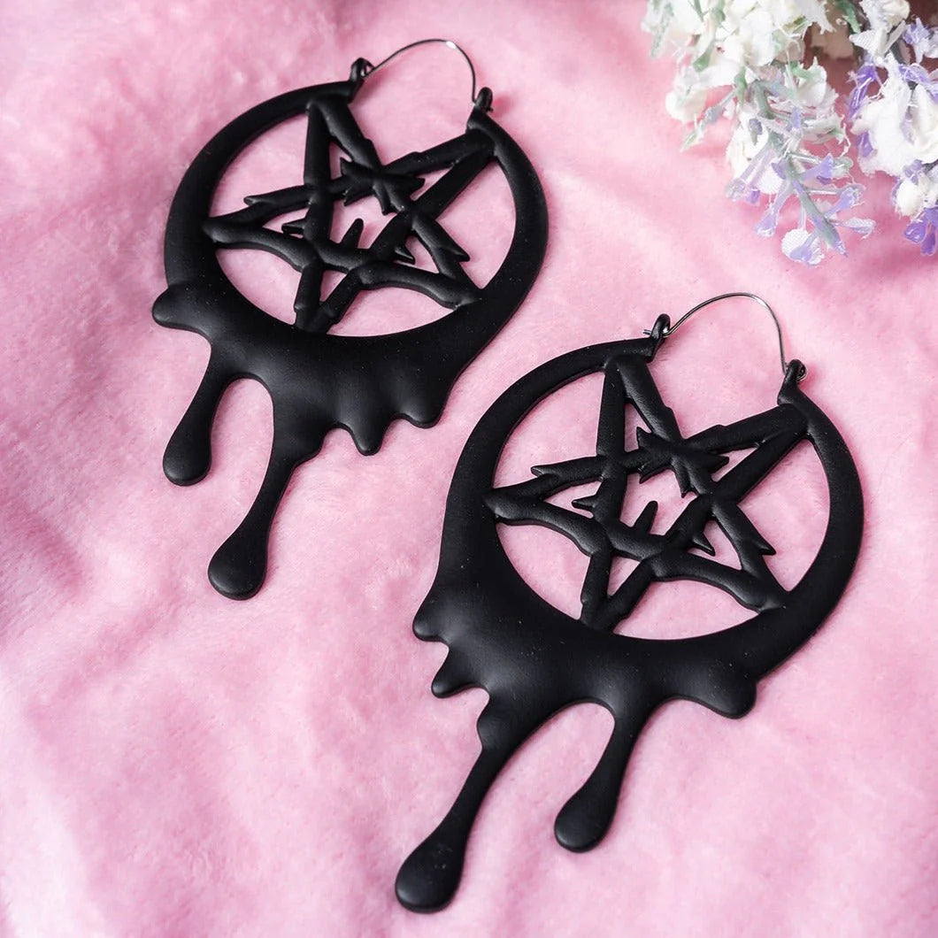 Drippy Metal Pentagram Earrings