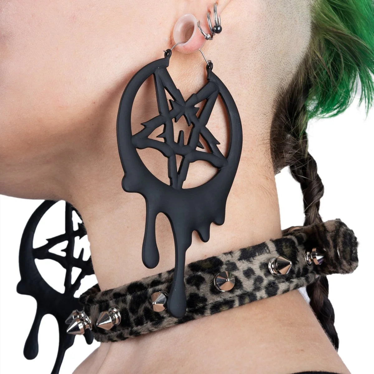 Drippy Metal Pentagram Earrings