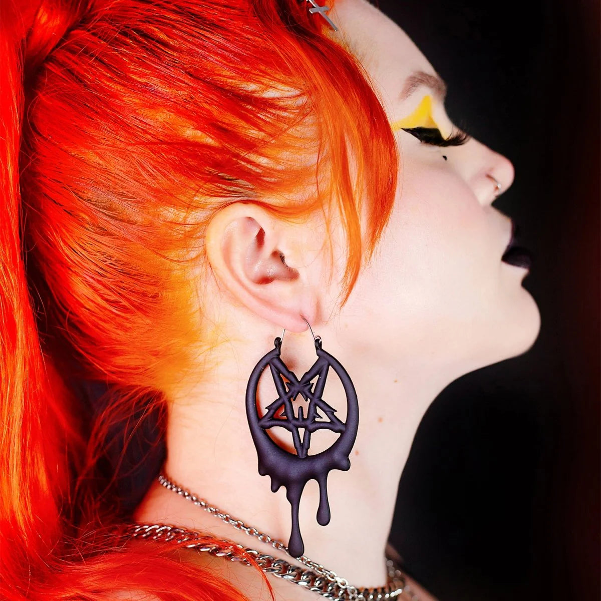 Drippy Metal Pentagram Earrings