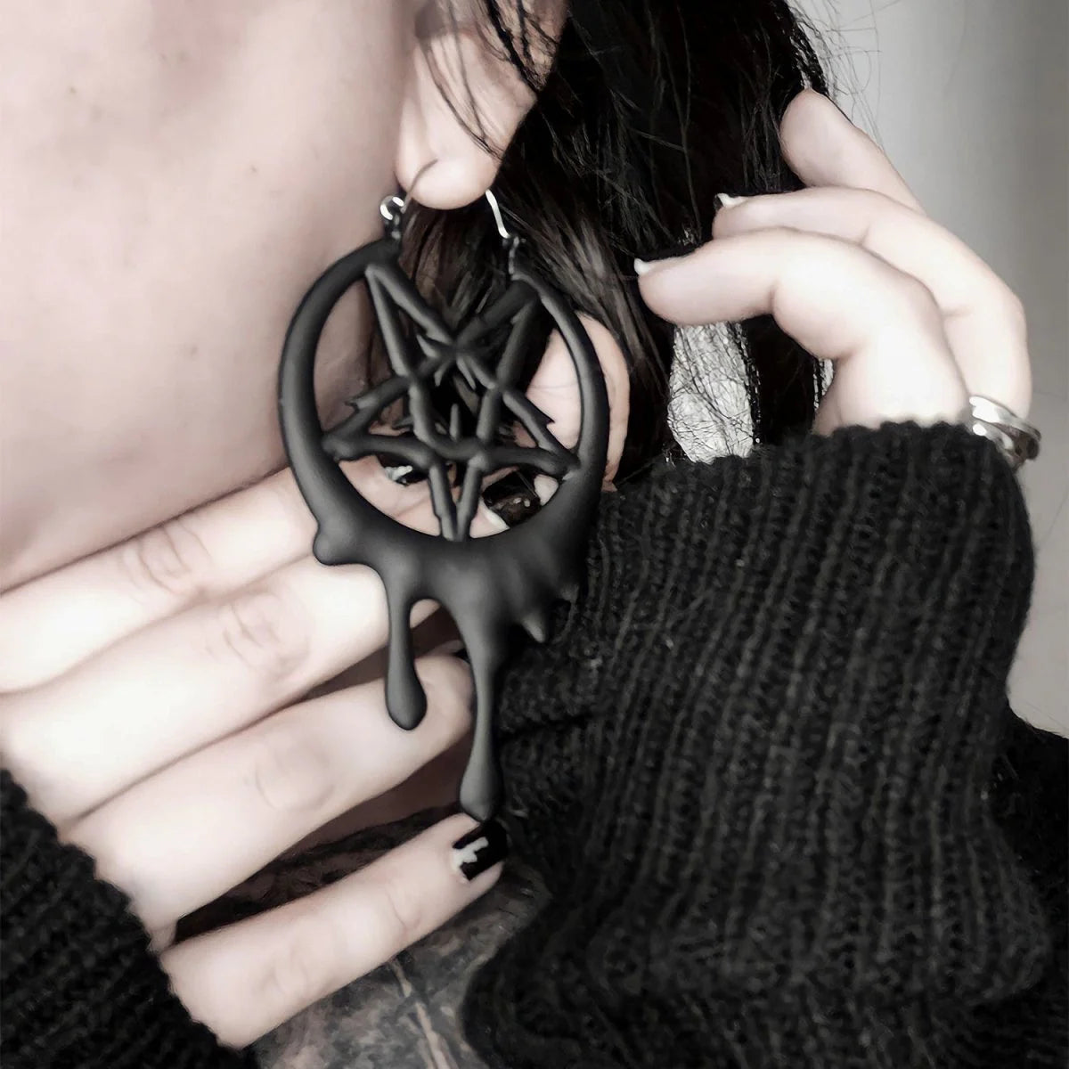 Drippy Metal Pentagram Earrings