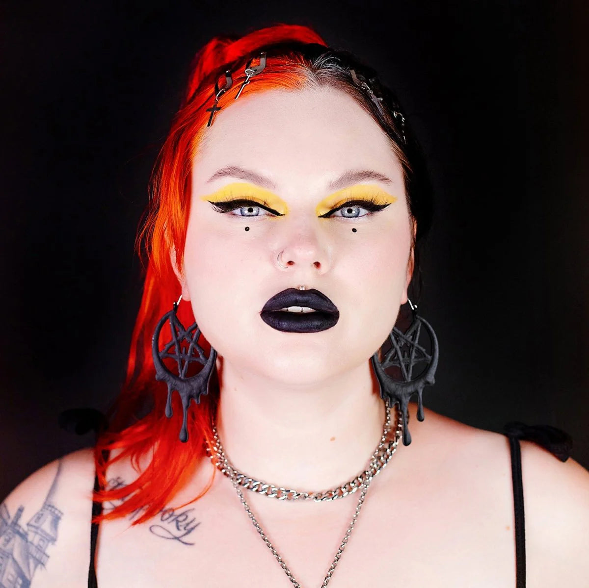 Drippy Metal Pentagram Earrings