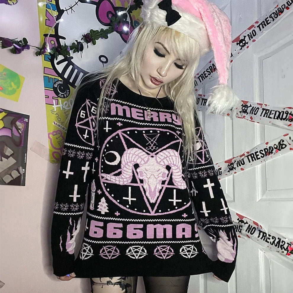 Pastel Goth Pink Merry 666mas Sweater
